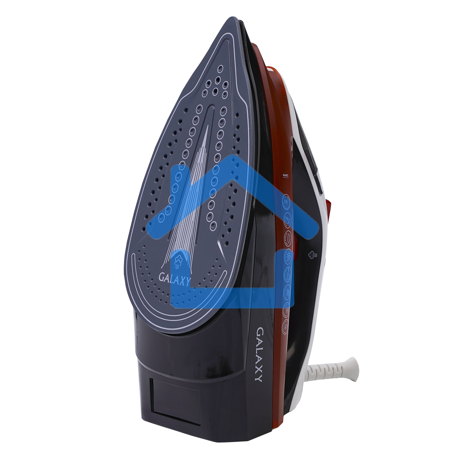 Утюг Galaxy GL 6131, оранжевый, паровой, 2500 Вт, подача пара до 50 г/мин, паровой удар до 230 г/мин, функции: автоотключение, самоочистка, антикапля, антинакипь, функция увлажнения, вертикальное отпаривание, керамическое покрытие подошвы, защита от перег