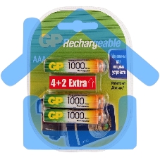 Аккумулятор GP Rechargeable 1000AAAHC4/2 AAA NiMH 1000mAh (6шт) блистер