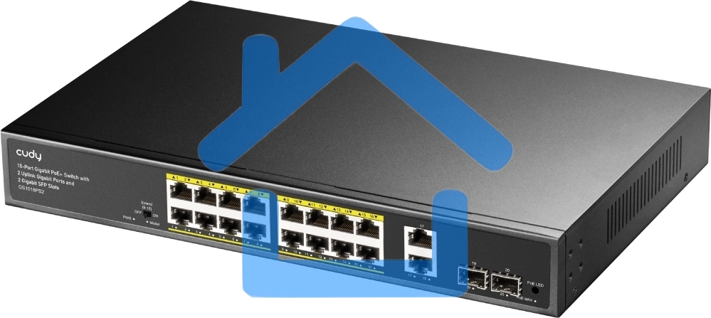 Коммутатор Cudy GS1018PS2 (L2) 18x1Гбит/с 2xКомбо(1000BASE-T/SFP) 2SFP 16PoE 200W неуправляемый