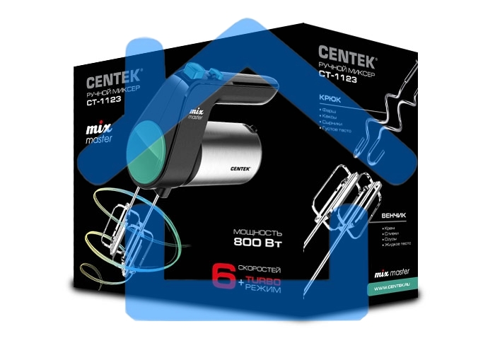 Миксер Centek CT-1123 (черн/сталь)