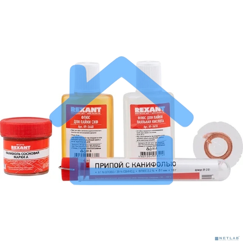 Набор для пайки Rexant К1 универсальный (припой, флюс ПК, флюс СКФ, канифоль, оплетка)