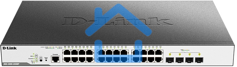 Коммутатор D-Link Switch DGS-3000-28XMP/B1A Управляемый коммутатор 2 уровня с 24 портами 10/100/1000Base-T и 4 портами 10Gbase-X SFP+ (24 порта с подд