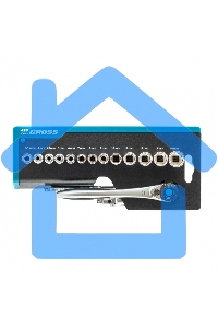 Набор торцевых головок GROSS, трещотка 120 зубьев, 36 предметов 14142