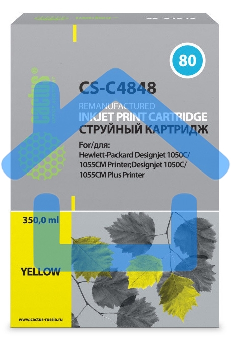 Картридж струйный Cactus CS-C4848 №80 желтый (350 мл.) для HP DesignJet 1050C/1055CM/1000