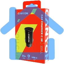 Автомобильный адаптер Canyon, PD 20W Pocket size car charger, input: DC12V-24V, output: PD20W, support iPhone12 PD fast charging, Compliant with CE RoHs, Size: 50.6*23.4*23.4, 18g, черный