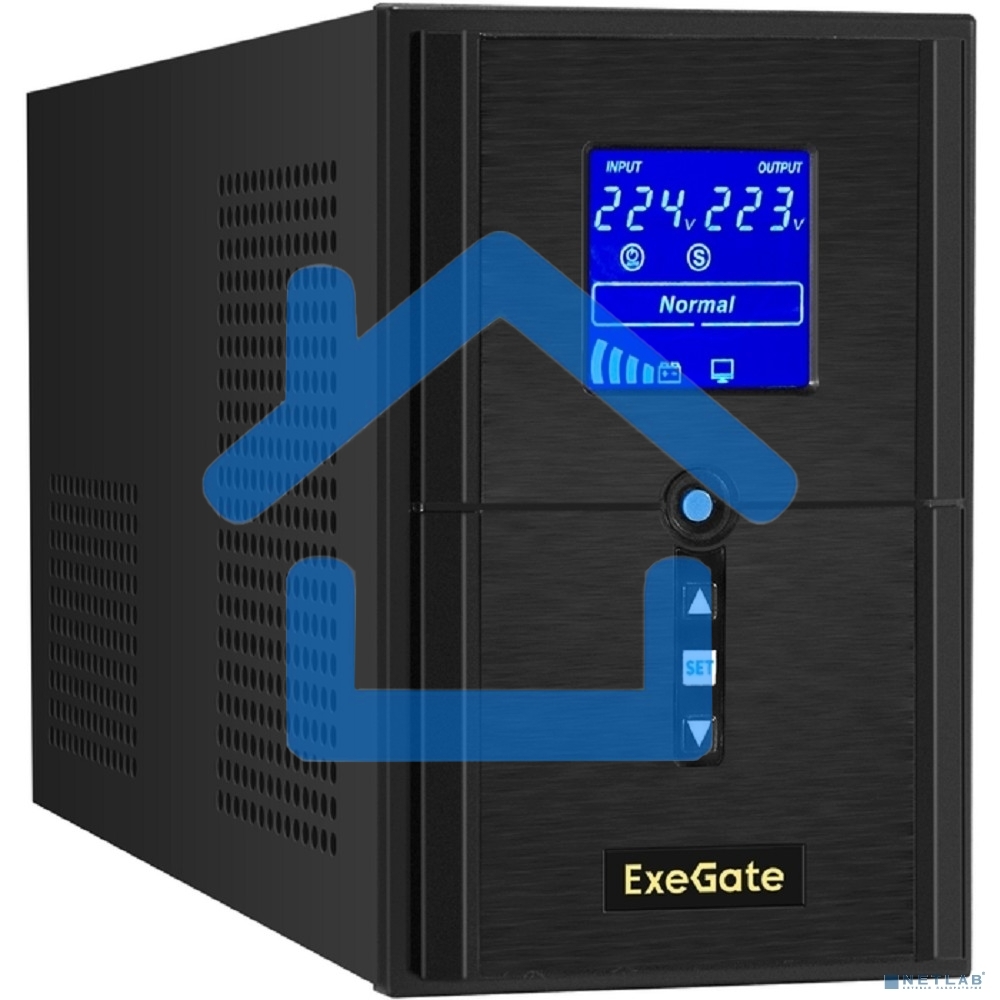 Источник бесперебойного питания ExeGate SineTower SN-1500.LCD.AVR.2SH.1C13.USB <1500VA/1200W, чистая синусоида, LCD дисплей, AVR, 2*Schuko+1*C13, USB, линейно-интерактивный, черный>