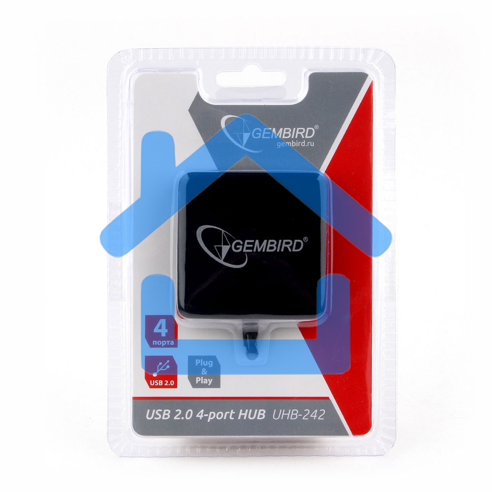 Концентратор USB 2.0 Gembird UHB-242, 4 порта, блистер, черный