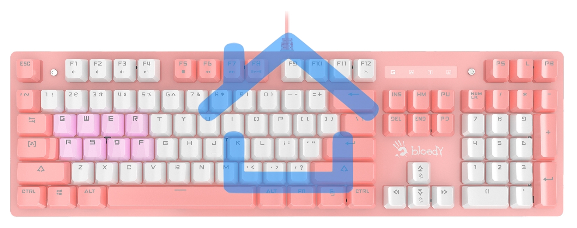 Клавиатура A4Tech Bloody B800 Dual Color проводная USB розовый/белый