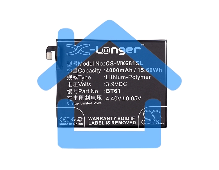 Аккумулятор CameronSinoCS-MX681SL BT61 для Meizu M3 Note (М - версия M681H) 3.9V / 4000mAh / 15.60Wh