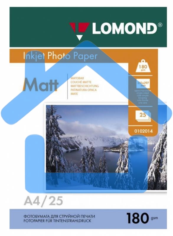 Фотобумага LOMOND Односторонняя Матовая, 180г/м2, A4 (21X29,7)/25л. для струйной печати