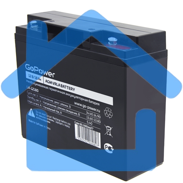 Аккумулятор свинцово-кислотный GoPower LA-12180 12V 18Ah (1/2)