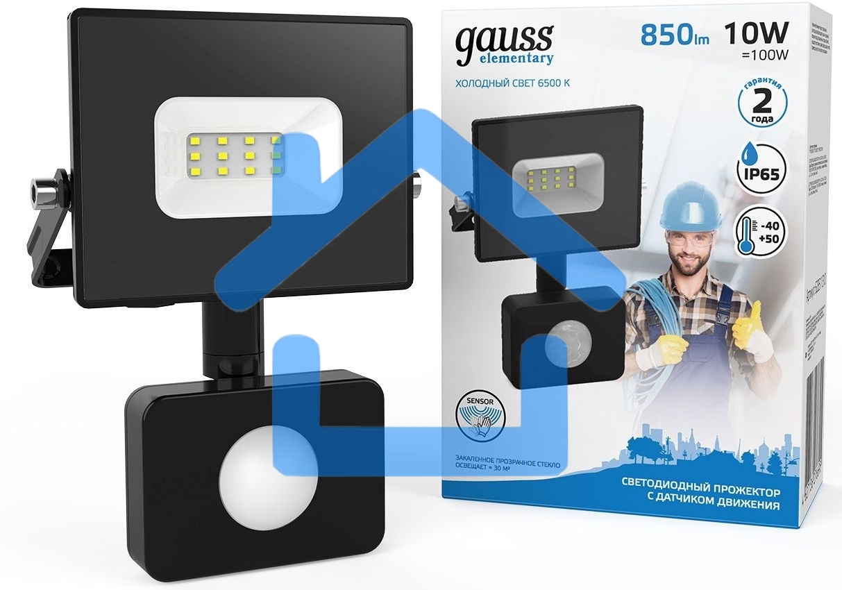 Прожектор светодиодный GAUSS 628511310 Elementary LED 10W 700lm IP65 6500К с датчиком движения 1/40