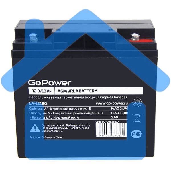 Аккумулятор свинцово-кислотный GoPower LA-12180 12V 18Ah (1/2)