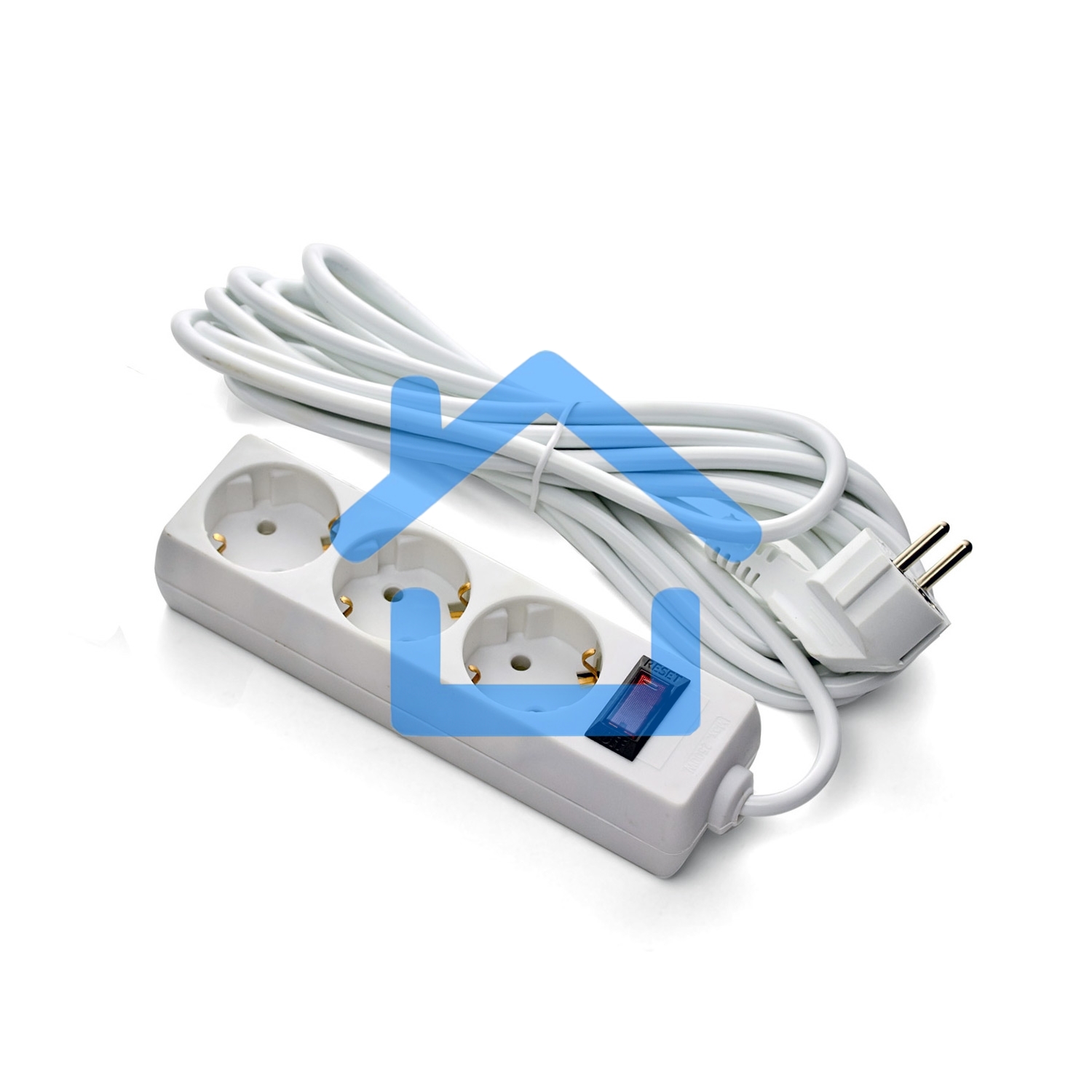 Удлинитель ExeGate EC-3-1.8W (EX279346RU), белый, 1,8 м, евровилка с заземлением, 3 евророзетки с заземлением, 2200 Вт