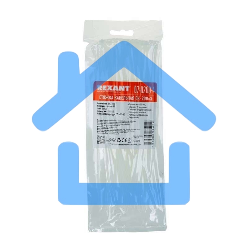 Хомут кабельный Rexant 07-0200-4 2.5х200 нейл. белый (уп.100 шт)