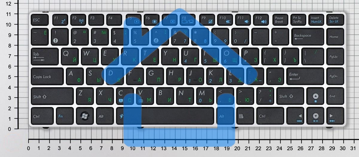 Клавиатура для ноутбука Asus UL30 K42 черная с серебристой рамкой