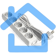 Удлинитель ExeGate ECE-5-5W (EX285827RUS), белый, 5 м, евровилка с заземлением, 5 евророзеток с заземлением, 2200 Вт