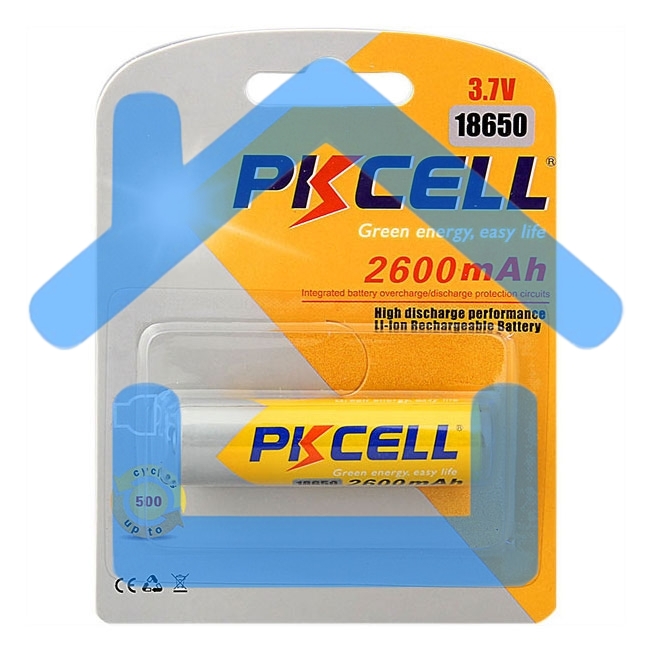 Литий-ионный аккумулятор PKCELL 18650 2600-1B тип - 18650 1 шт в блистере, без защиты