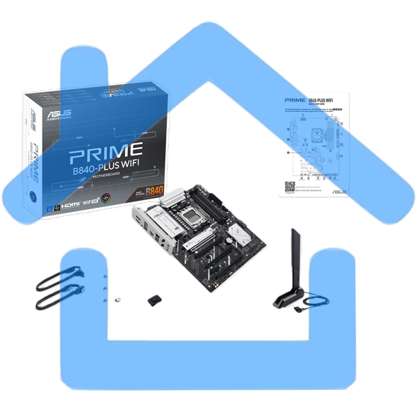 Материнская плата ASUS PRIME B840-PLUS WIFI, AM5, AMD B840, 4xDDR5, 4xSATA, 3xM.2, 1xPCIe 4.0 x16, 1xPCIe 3.0 x16, 2xPCIe 3.0 x16, 1xPCIe 3.0 x1, 1xDP, 1xHDMI, 1x 2.5Gb LAN, 8xUSB-A, 3x3.5 мм, 7.1, ATX