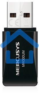 Сетевой адаптер USB2.0 адаптер Mercusys MW300UM, 300Мбит/с, компактный