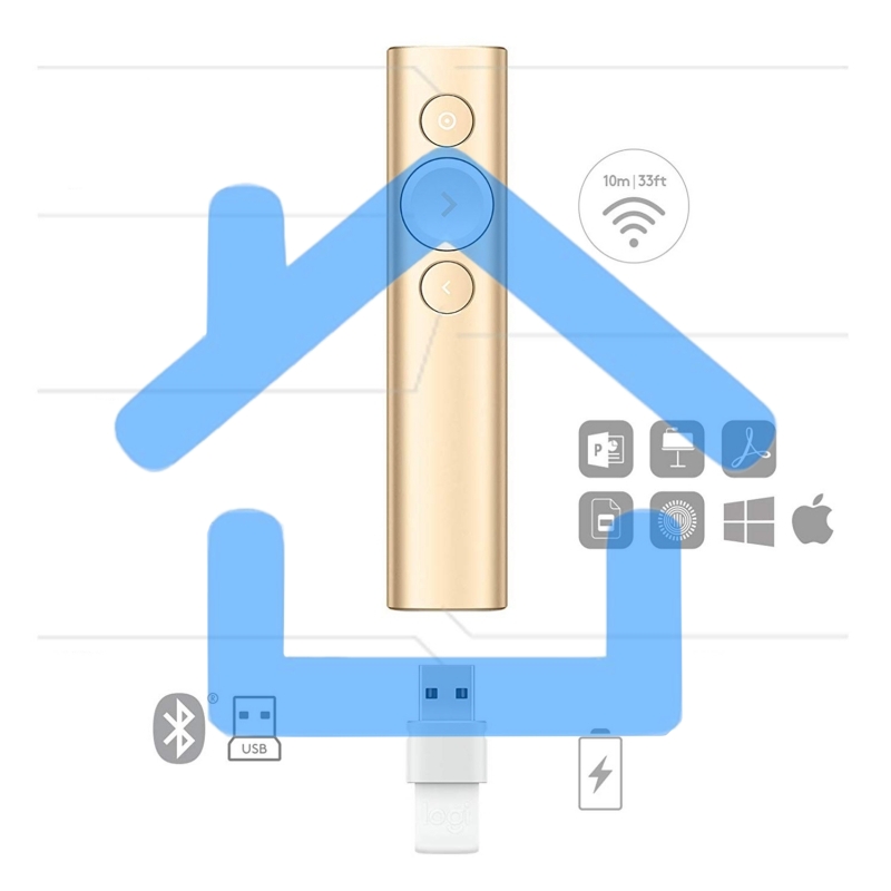 Презентер Logitech Spotlight золотистый, радиоканал, USB, кнопки - 3