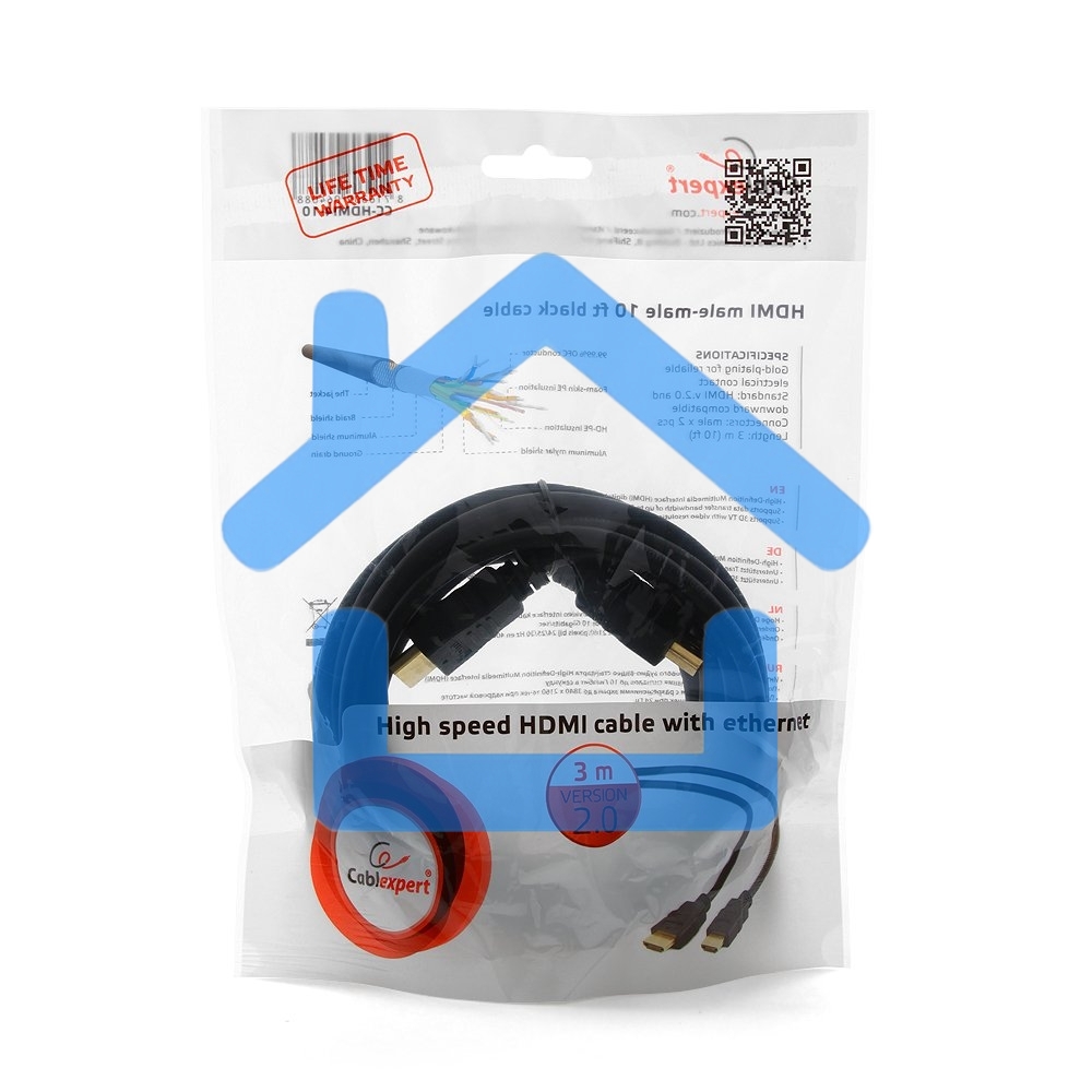 Кабель Cablexpert HDMI CC-HDMI4-10, 19M/19M, v2.0, медь, позол.разъемы, экран, 3м, черный, пакет