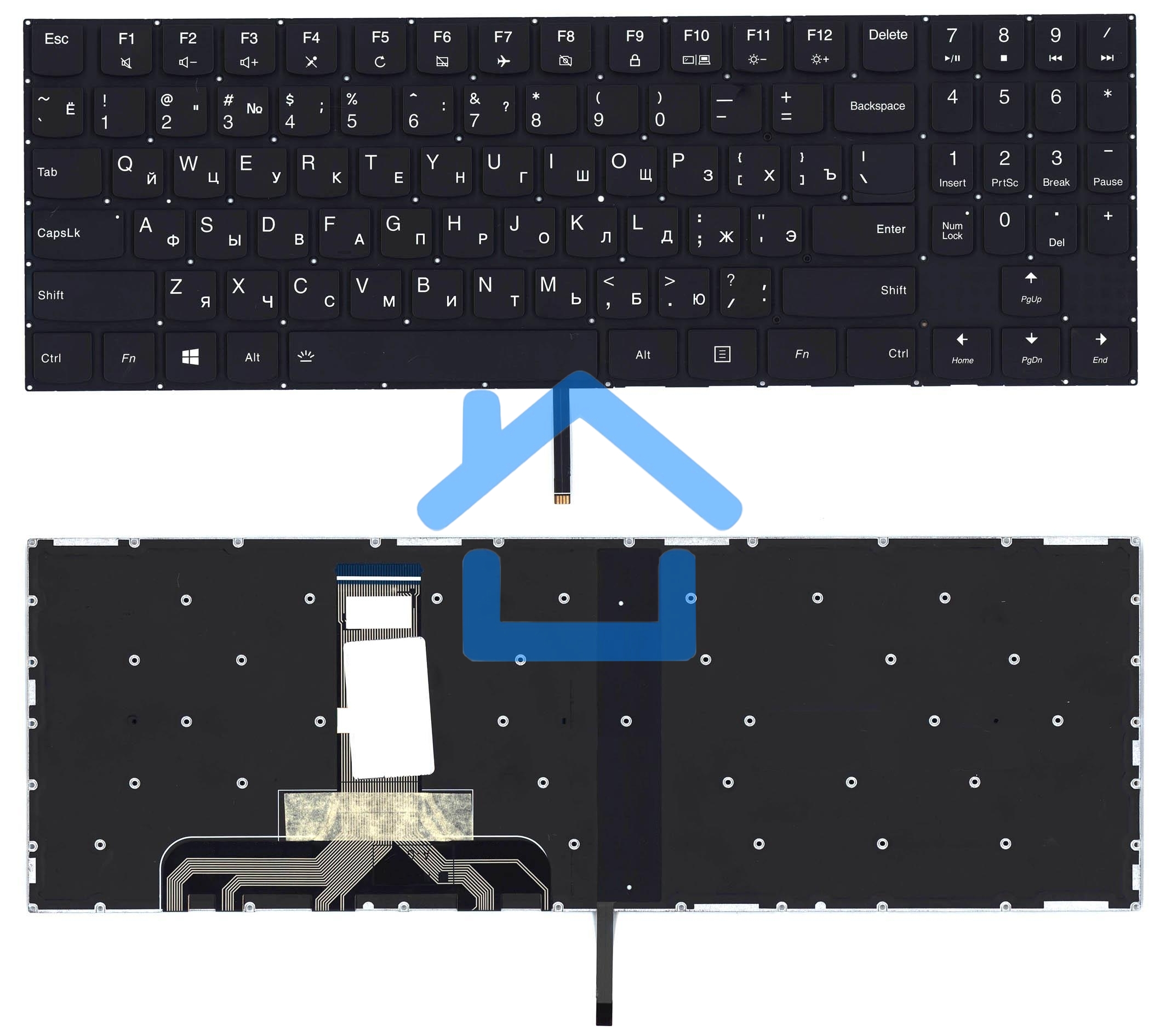 Клавиатура для ноутбука Lenovo Legion Y520 Y520-15IKB черная без рамки, белый подсветка