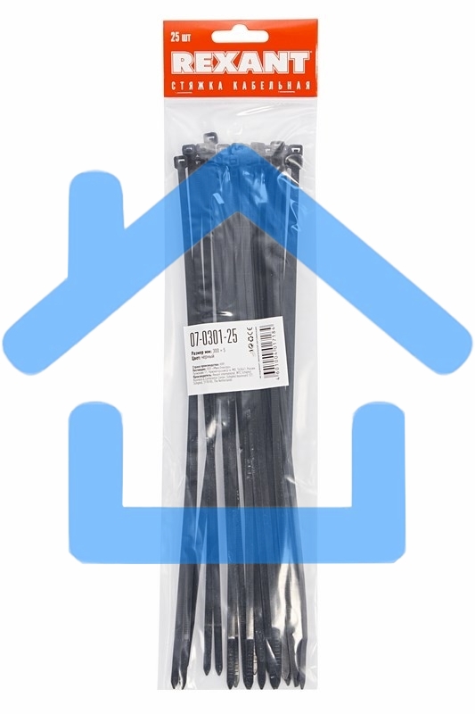 Хомут-стяжкa нeйлонoвая Rexant 300x4,8 мм, черная, упаковка 25 шт.