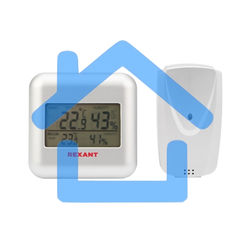 Термометр электронный Rexant S3341BF с часами и беспроводным выносным датчиком