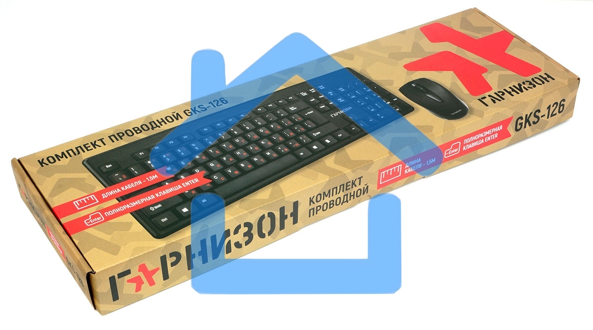 Комплект клавиатура + мышь пров. Гарнизон GKS-126, черный, 104 кл, 3кн, 1000 DPI, кабель 1.5м