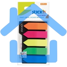 Закладки самоклеящиеся, индексы пластиковые Hopax 21143 12x42мм, 5 цветов в упаковке, 25 листов, стрелки, европодвес