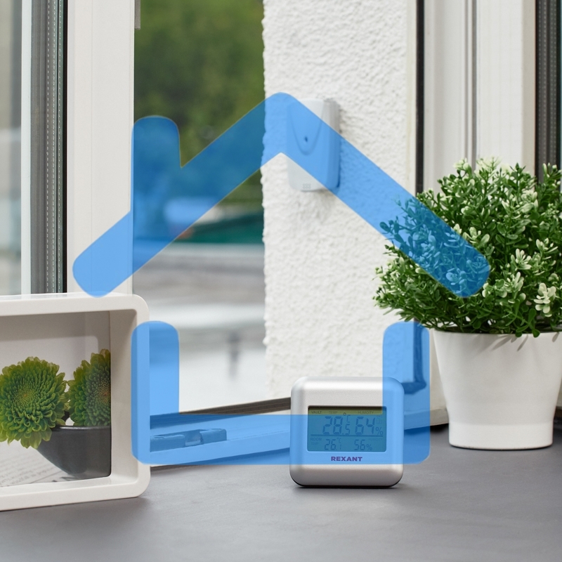 Термометр электронный Rexant S3341BF с часами и беспроводным выносным датчиком