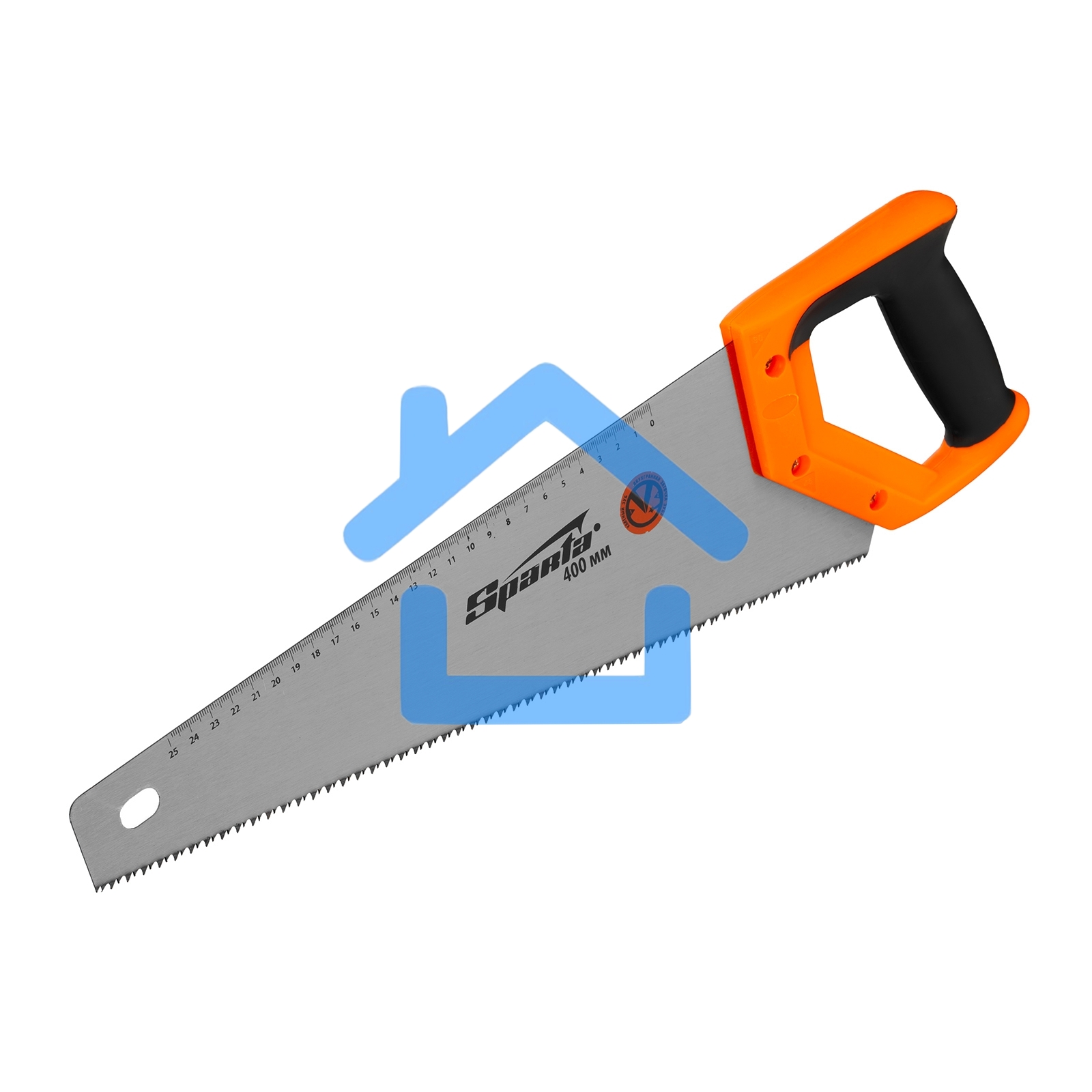Ножовка по дереву Sparta 400 мм, 7-8 TPI, зуб-2D, каленый зуб, линейка, двухкомпонентная рукоятка