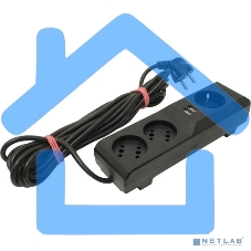 Сетевой фильтр Surge protector Pilot 3G 3xGP euro outlets, 10А/2.2кВа, 2xUSB, 1.8m, черный