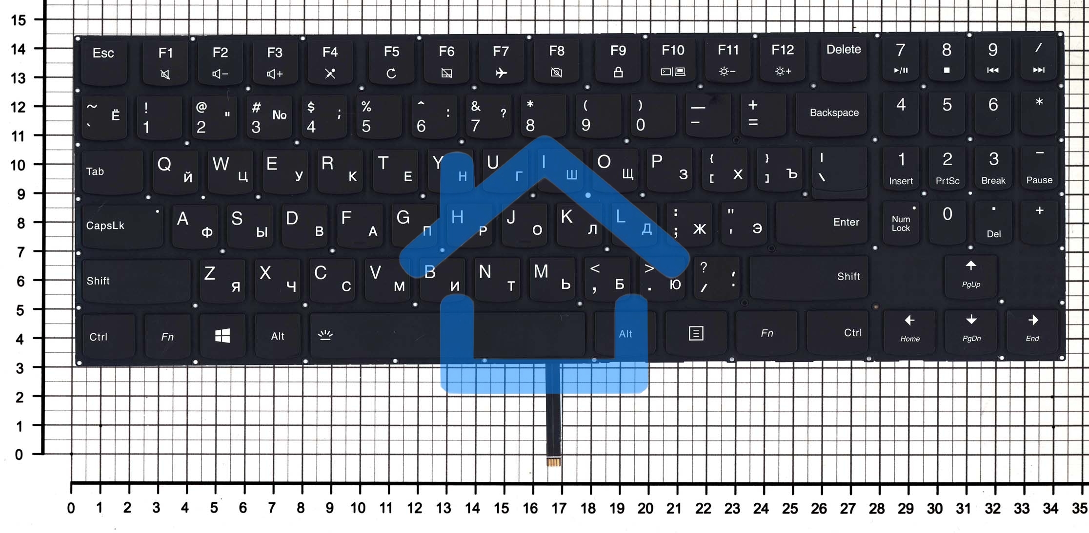 Клавиатура для ноутбука Lenovo Legion Y520 Y520-15IKB черная без рамки, белый подсветка