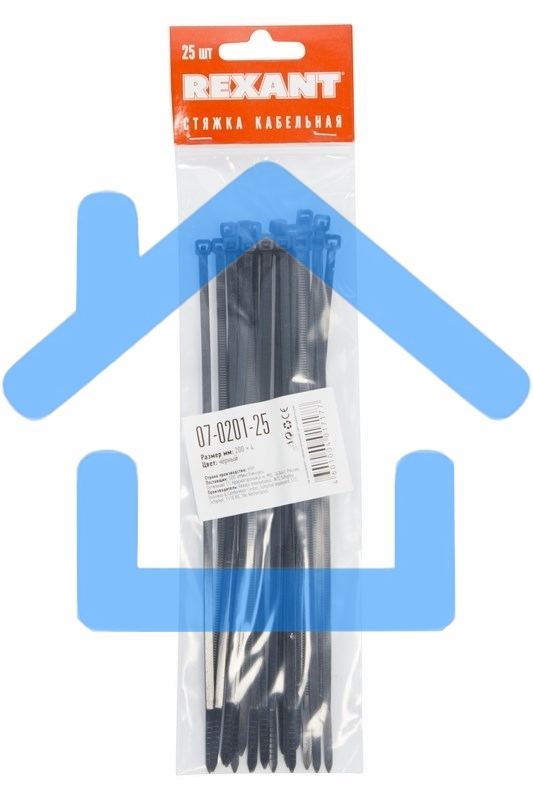 Хомут-стяжкa нeйлонoвая Rexant 200x3,6 мм, черная, упаковка 25 шт.
