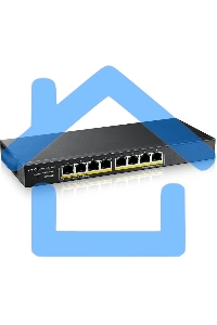 Гибридный Smart L2 коммутатор PoE+ Zyxel NebulaFlex GS1915-8EP, 8xGE PoE+, бесшумный (без вентилятора), бюджет PoE 60 Вт, автономное/облачное управление