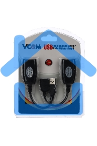 Кабель AM/AF удлинитель USB по витой паре VCOM (AM/RJ45-RJ45/AF) до 45m CU824