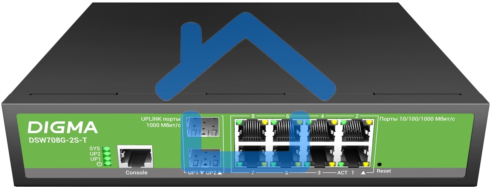 Коммутатор Digma DSW708G-2S-T (L2+) 8x1Гбит/с 2SFP управляемый