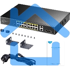 Коммутатор Cudy GS1018PS2 (L2) 18x1Gbит/с 2xКомбо(1000BASE-T/SFP) 2SFP 16PoE 200W неуправляемый