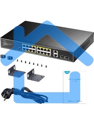 Коммутатор Cudy GS1018PS2 (L2) 18x1Gbит/с 2xКомбо(1000BASE-T/SFP) 2SFP 16PoE 200W неуправляемый