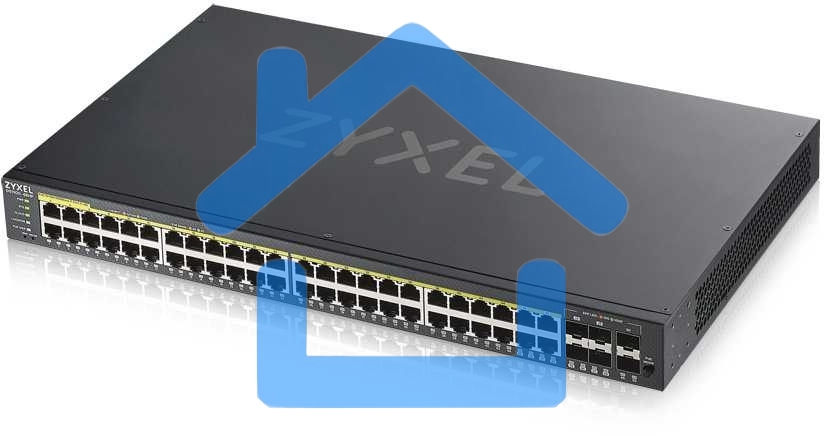 Коммутатор ZYXEL GS1920-48HPv2 Hybrid Smart switch PoE+ Zyxel Nebula Flex, 44xGE PoE+, 4xCombo (SFP/RJ-45 PoE+), 2xSFP, budget PoE 375W, Standalone / cloud management