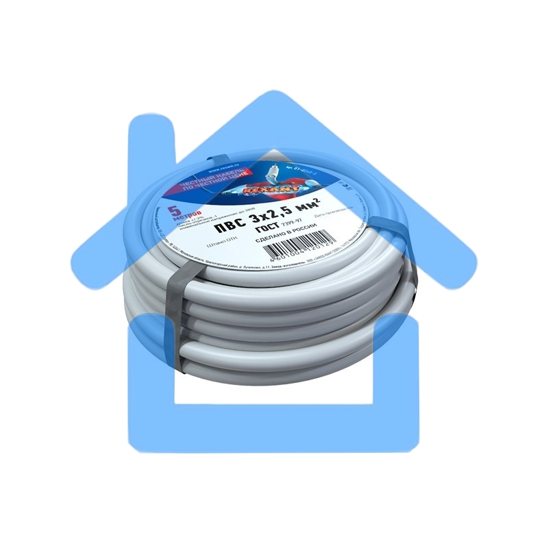 Провод соединительный ПВС 3x2,5 мм², длина 5 метров, ГОСТ 7399-97 Rexant