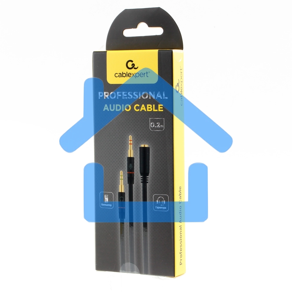Кабель аудио Cablexpert CCAB-02-35F2M-0.2MB. 3.5 Jack 4pin(F)/2х 3.5 Jack(M) наушники и микрофон, черный, 0.2м, блистер