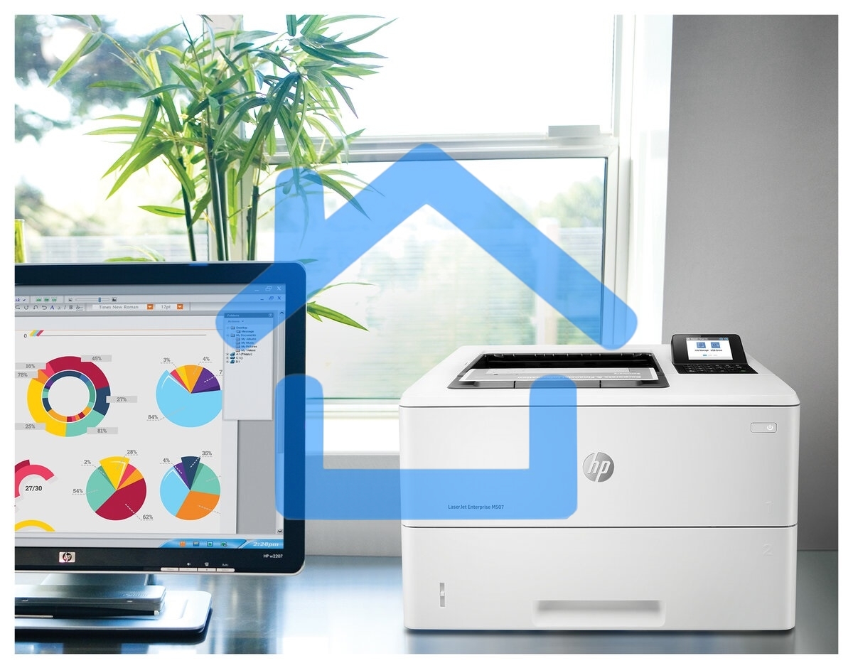 Принтер лазерный HP LaserJet Enterprise M507dn (1PV87A), A4, ч/б, печ. до 43 стр/мин, 1200 x 1200 dpi, USB, RJ-45, Air Print, Mopria