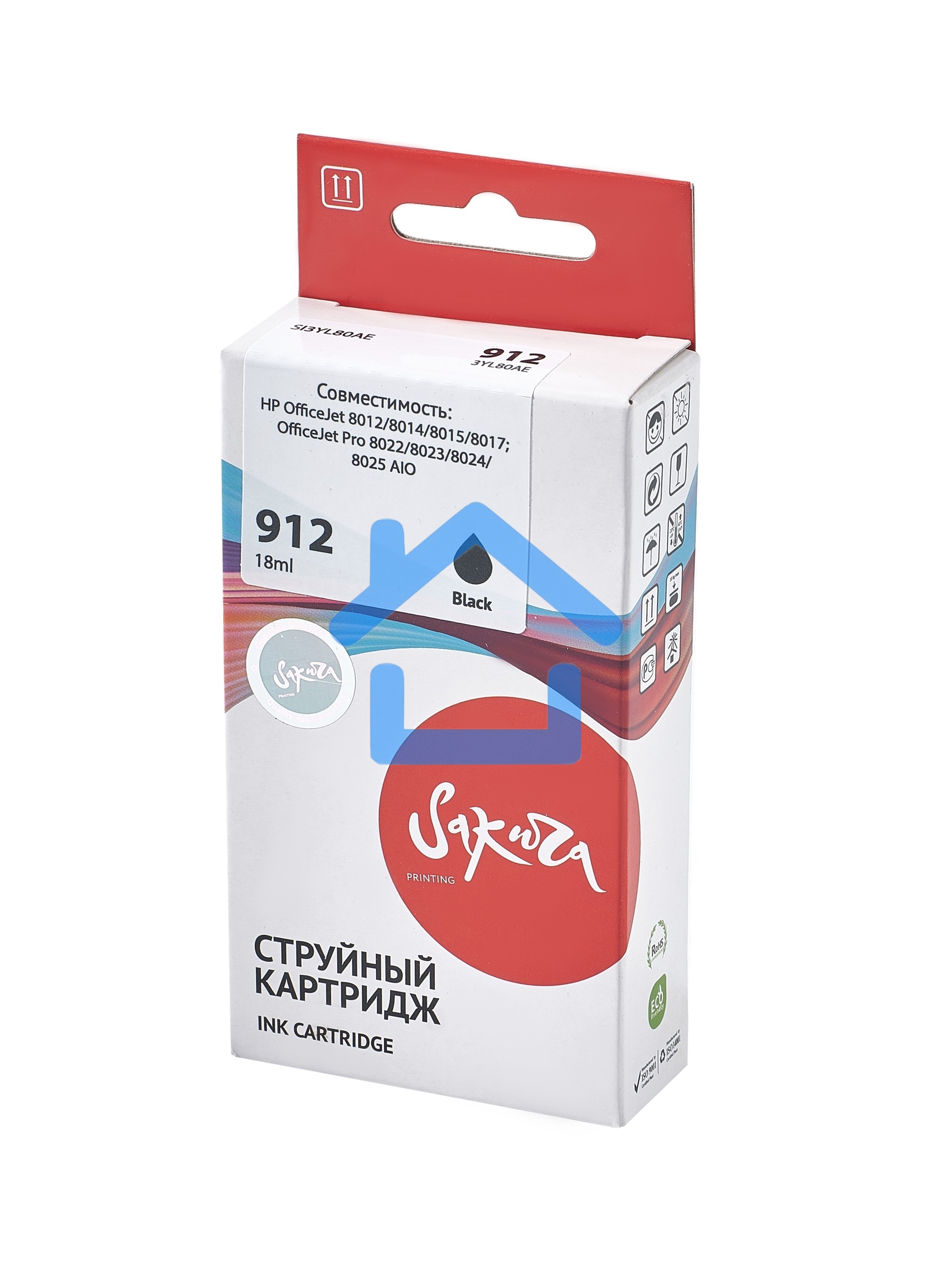 Струйный картридж Sakura 3YL80AE (№912 Black) для HP, черный, 18 мл., 300 к.