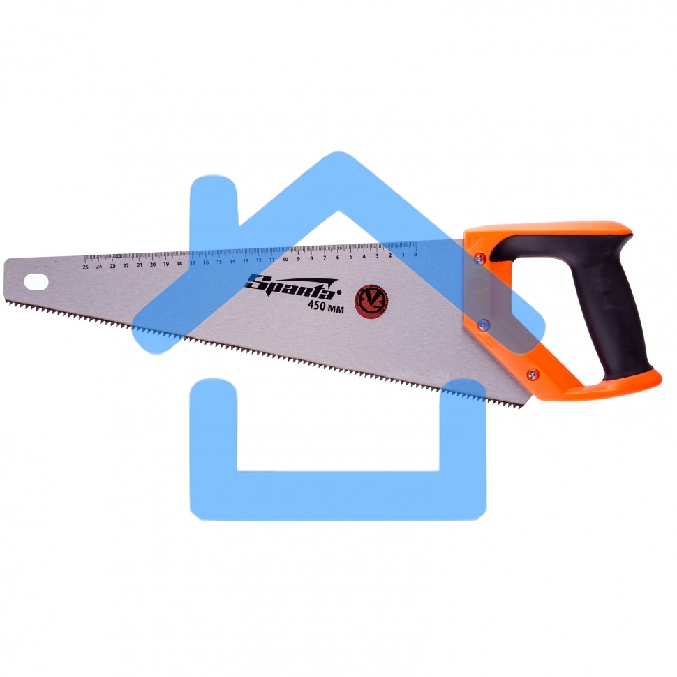 Ножовка по дереву Sparta 450 мм, 7-8 TPI, зуб-2D, каленый зуб, линейка, двухкомпонентная рукоятка