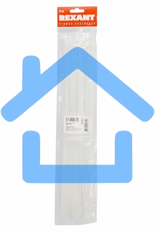 Хомут-стяжкa нeйлонoвая Rexant 400x4,8 мм, белая, упаковка 25 шт.