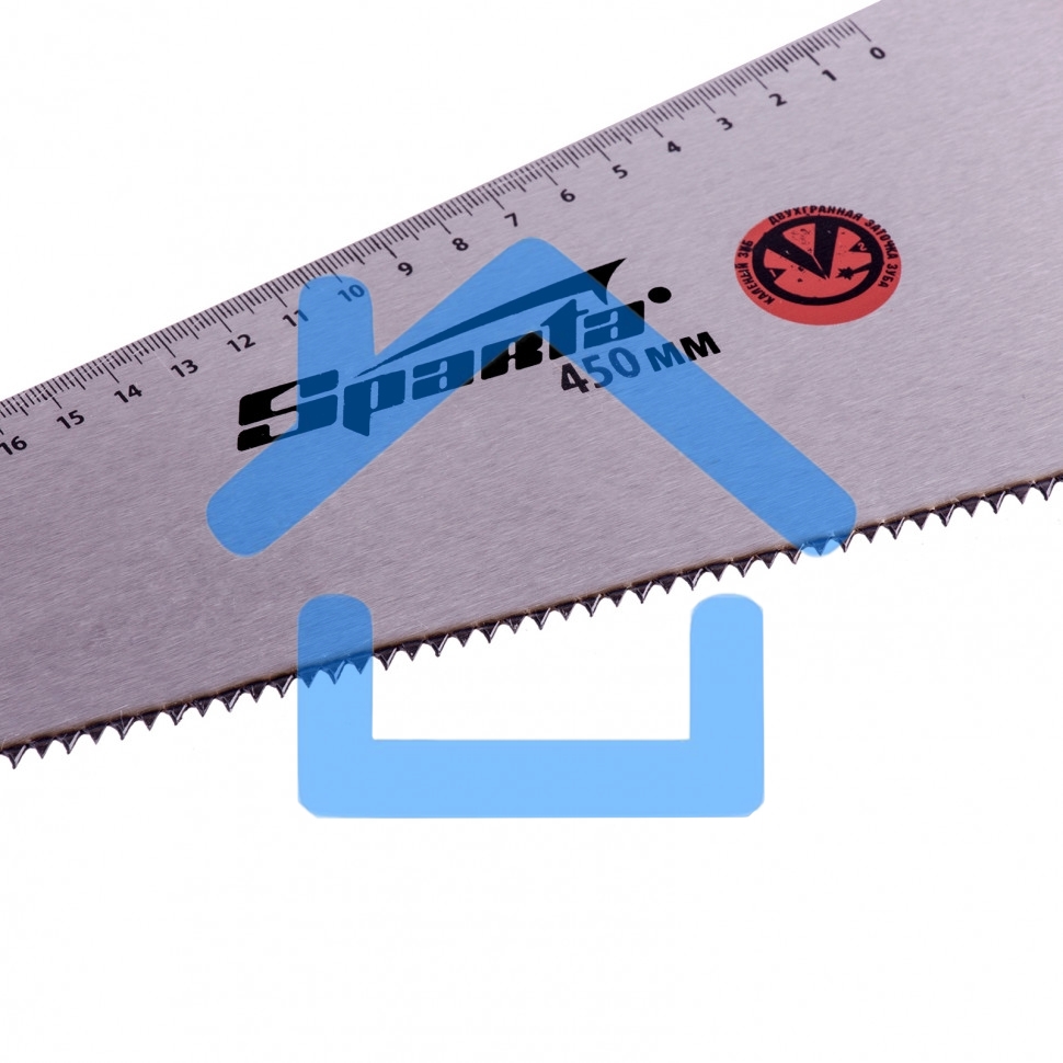 Ножовка по дереву Sparta 450 мм, 7-8 TPI, зуб-2D, каленый зуб, линейка, двухкомпонентная рукоятка