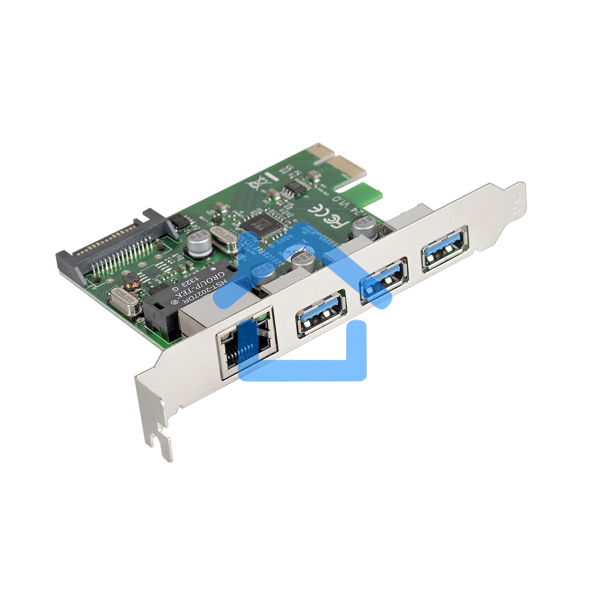 Контроллер сетевой ExeGate EXE-361 PCI-E 2.0, 3*USB 3.0 ext + LAN UTP 1000Mbps, раз.доп.пит.OEM)